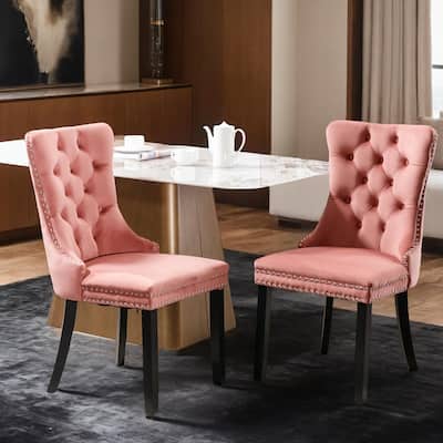 Modern, High-end Tufted Solid Wood Dining Chair with Wood Legs Nailhead Trim 2-Pcs Set