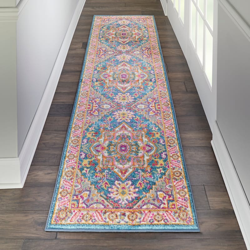 Nourison Cayuga Oushak Boho Medallion Area Rug - 2' 2" x 10' - Teal/Multi