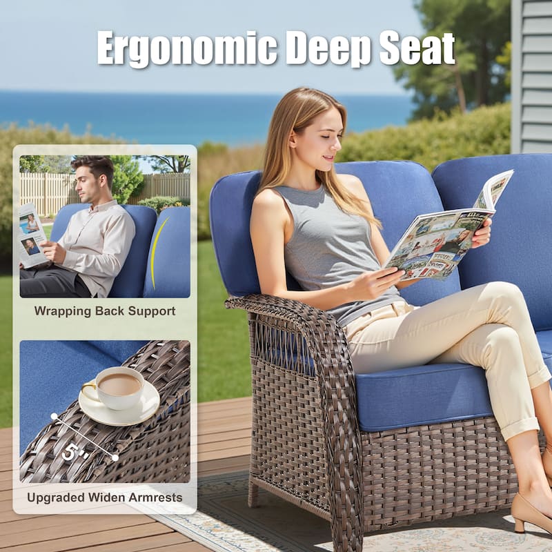 Pocassy Outdoor Fire Pit Table with Swivel Chair Sofa Ottoman Set.