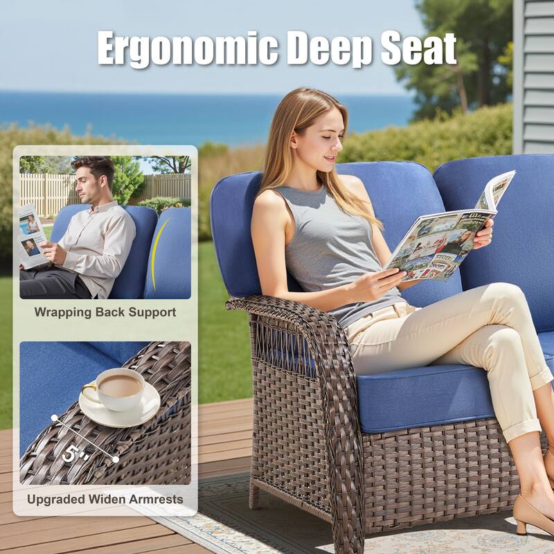 Pocassy Patio Outdoor Fire Table with Sofa Ottoman Swivel Chair Funiture Set.