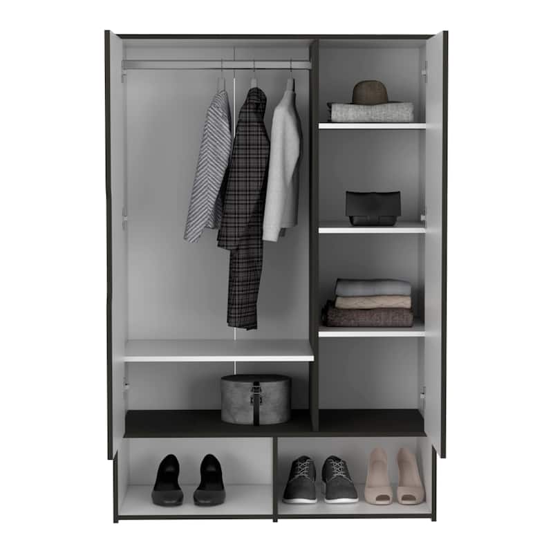 Rosie Armoire Two Door with Two Open Shelves, Five Shelves and Hanging Rod - N/A