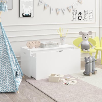 Kids Toy Storage Organizer With Rolling Drawer-Modern Wooden Toy Chest With Wheels,Large Pull-Out Bin For Nursery