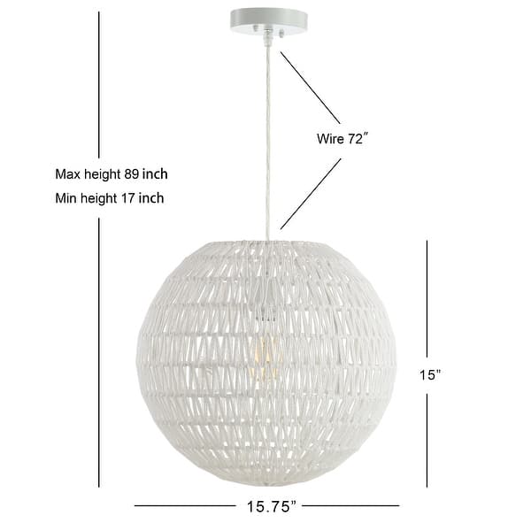 dimension image slide 1 of 4, Campana 1-Light Bohemian Modern Woven Rattan/Iron LED Pendant, by JONATHAN Y