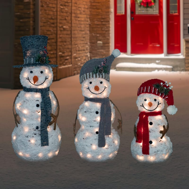Set of 3 Lighted Snowman Family Outdoor Christmas Decoration 39.5"