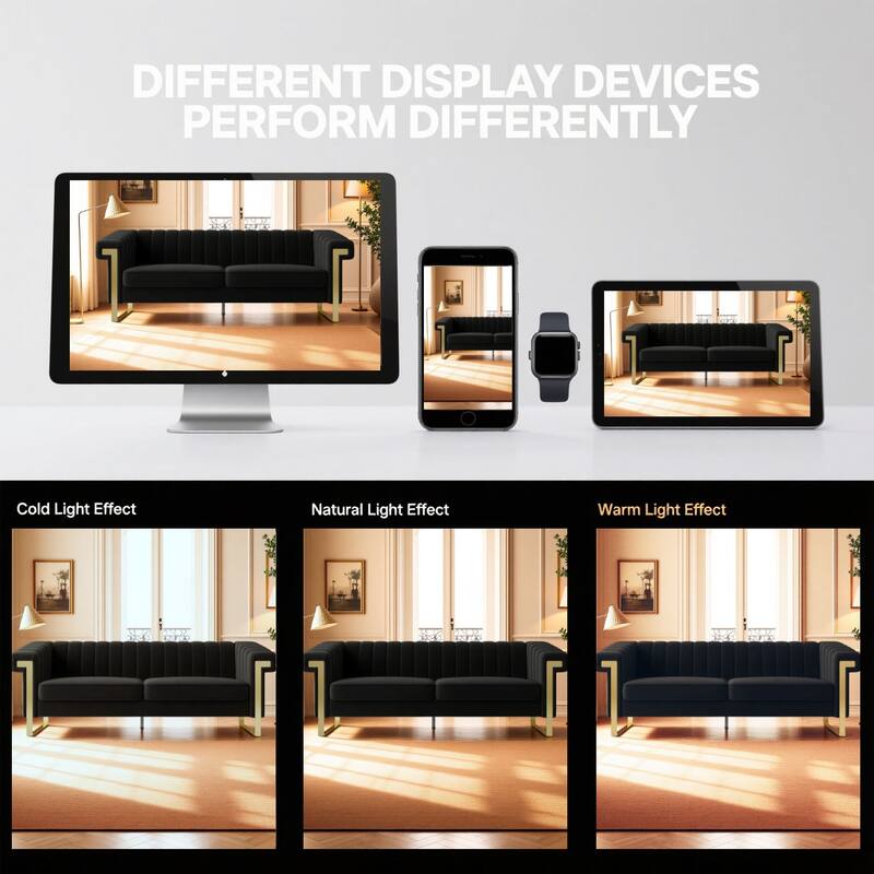 Velvet Sofa Couch for Living Room, Modern Loveseat Couch with Gold Accents, Apartment Chesterfield Sofa