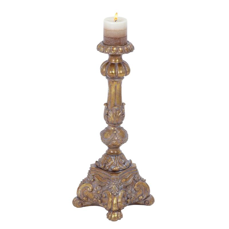 Polystone Tall Standing Candle Holder - Gold - Roche River Decor - 8"W x 8"L x 22"H