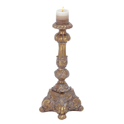Polystone Tall Standing Candle Holder - Gold - Roche River Decor - 8"W x 8"L x 22"H