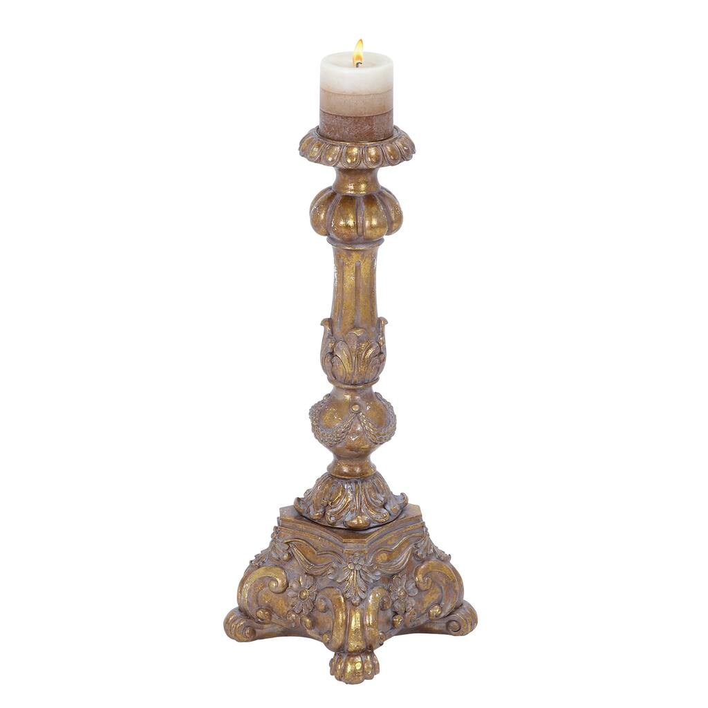 Polystone Tall Standing Candle Holder - Gold - Roche River Decor - 8"W x 8"L x 22"H