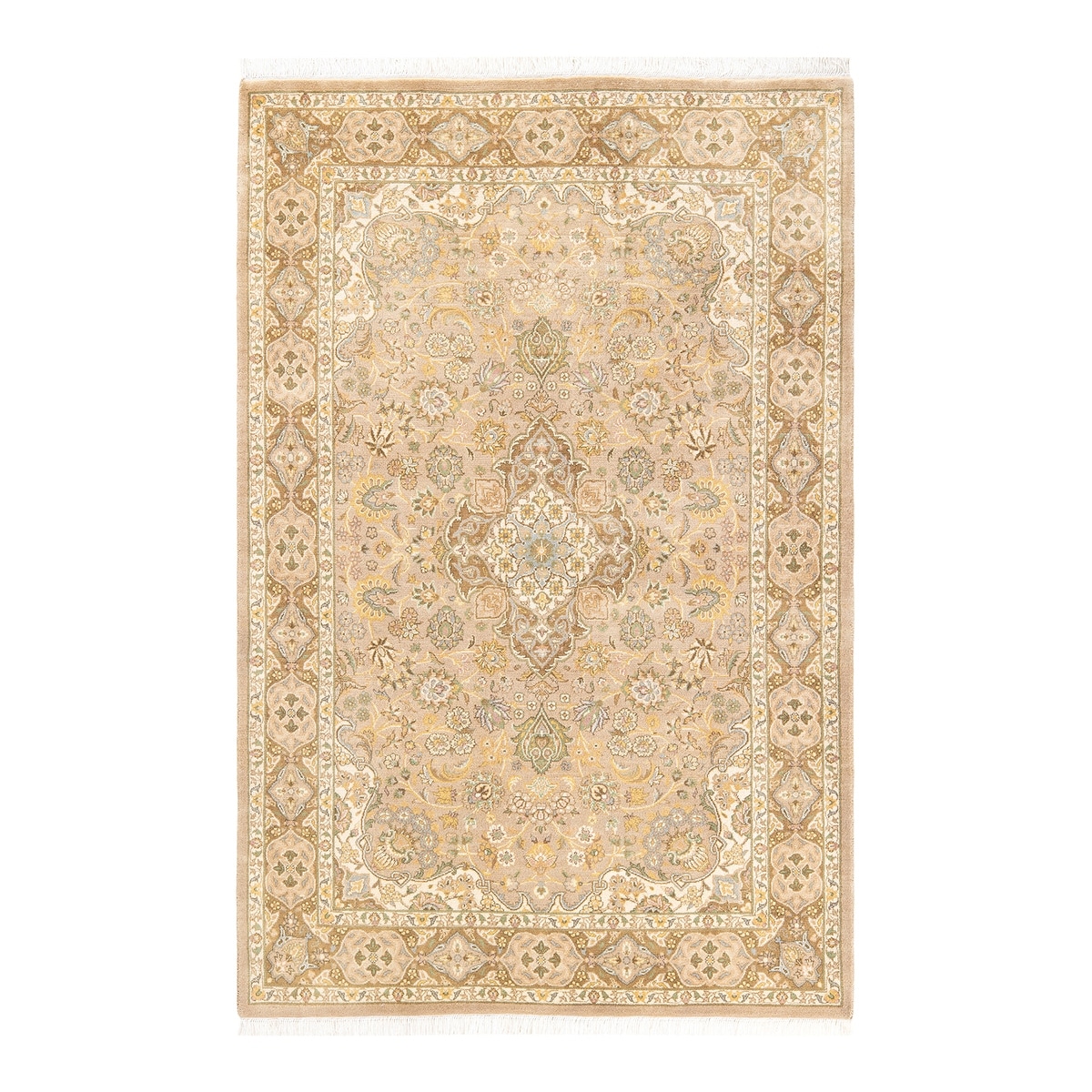 Overton Hand Knotted Wool Traditional Oriental Ivory Area Rug - 4' x 6'