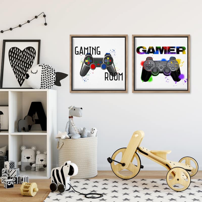 Stupell Retro Gaming Room Control Framed Floater Canvas Wall Art Design By Kim Allen, Marcus Prime (Set of 2)