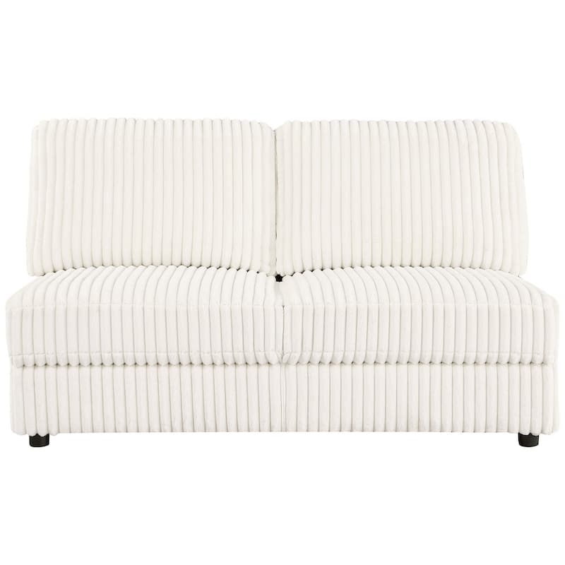 Sono Modular Armless Loveseat, 60 Inch, Ivory Fabric Channel Tufting