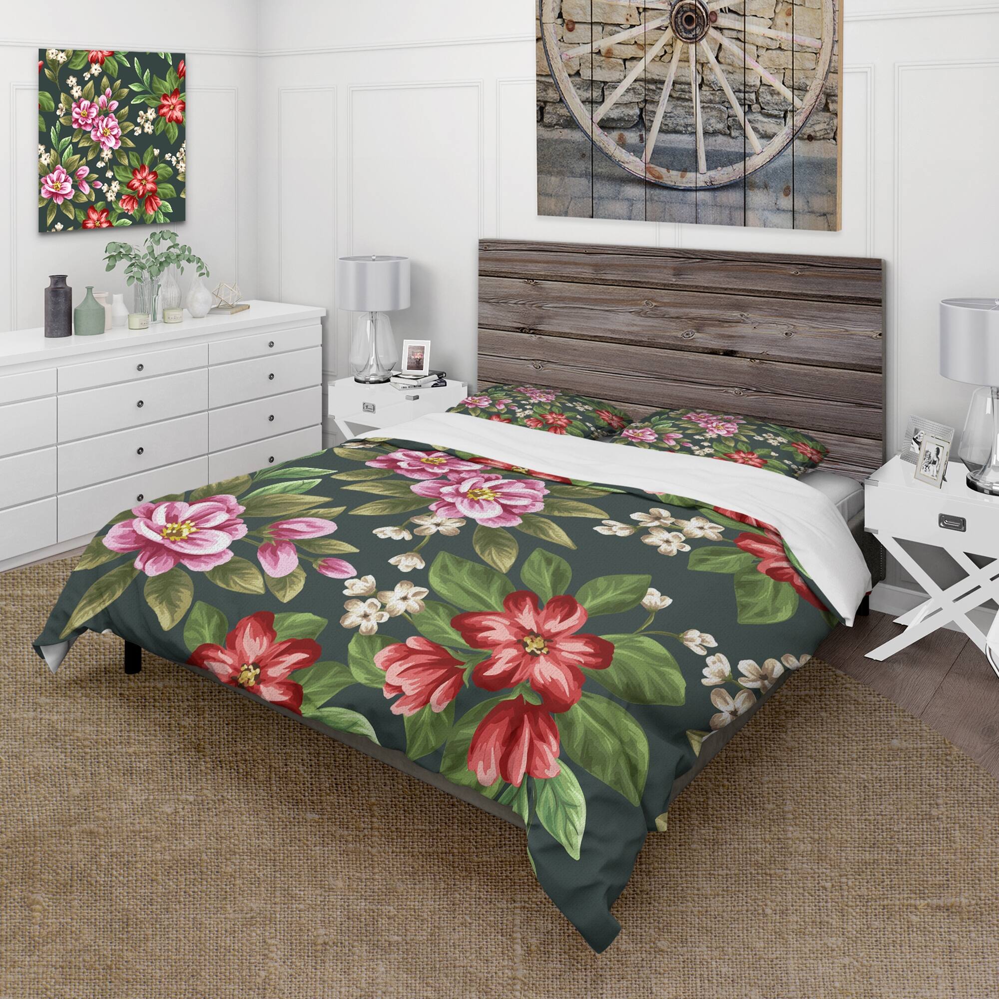 Designart 'Vintage Pink and Red Wildflowers I' Traditional Duvet Cover ...