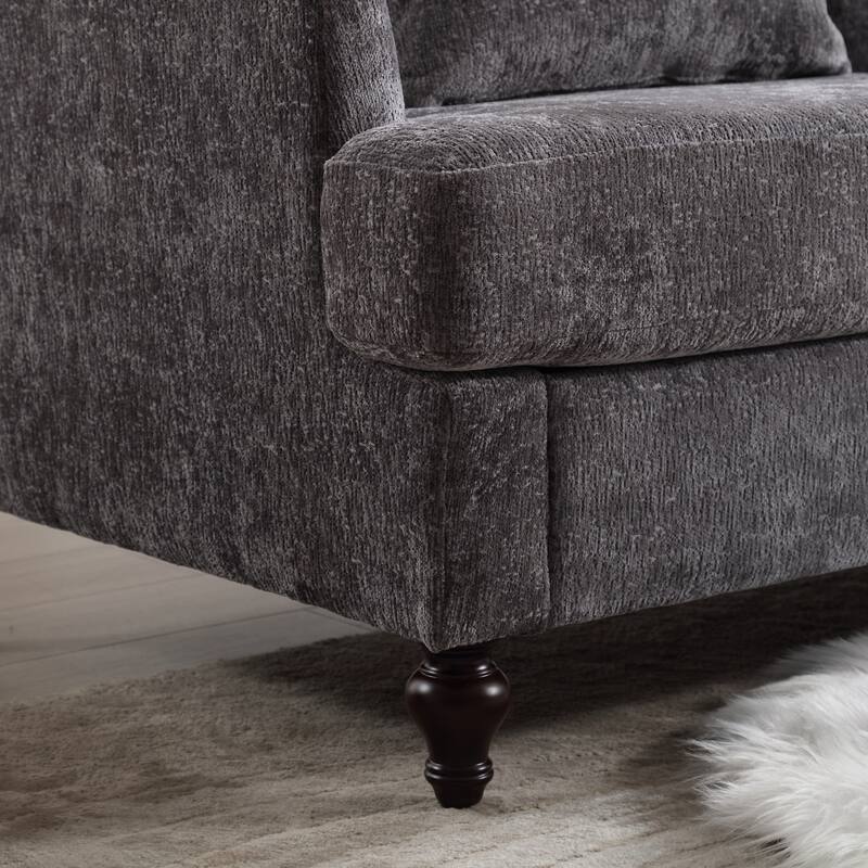 Chenille Fabric Loveseat Sofa, 2-Seater Sofa Couch with Extra Deep Seats, Upholstered Lounge Sofa with Wood Legs