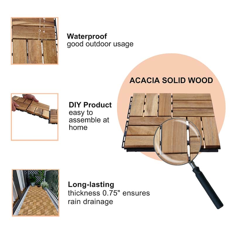 1 ft. x 1 ft. Acacia Wood Outdoor Interlocking Deck Tiles, Box of 10