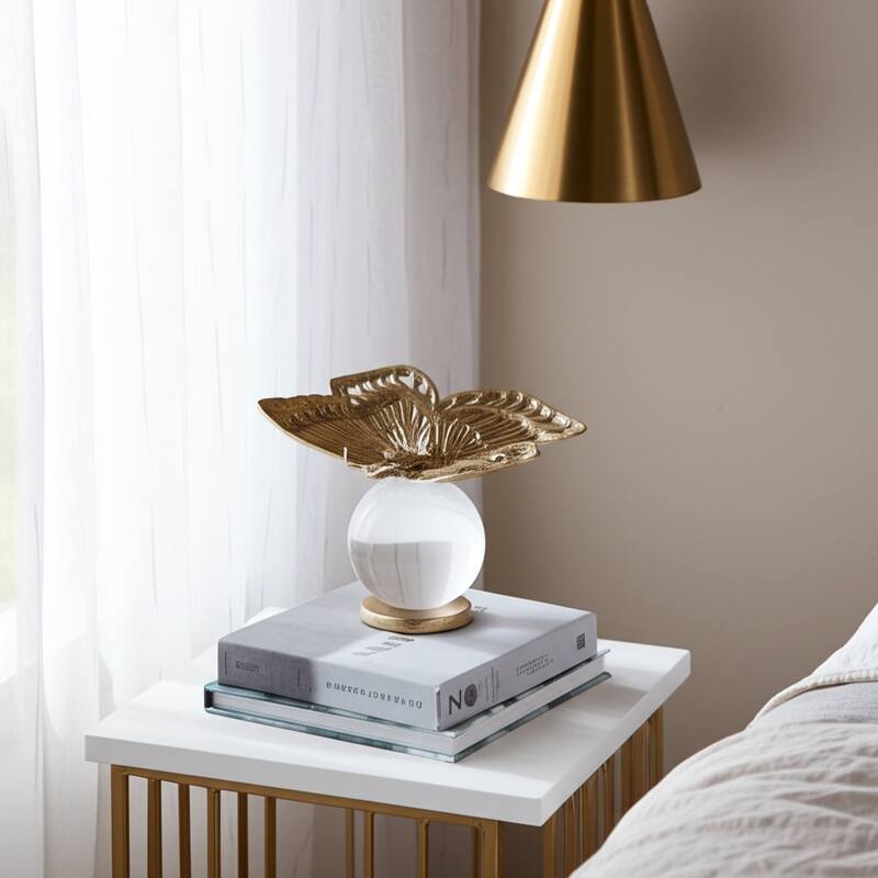 Metal Sculpture Butterfly Statue Orb Base for Home Decor - 6" Gold - 7.75" x 5" x 6"