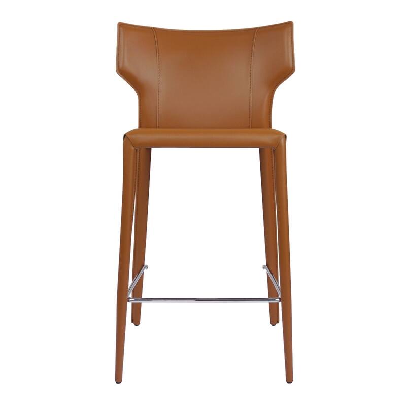 Adoro Mid-century Modern Wingback Leather Counter Stool - Cognac