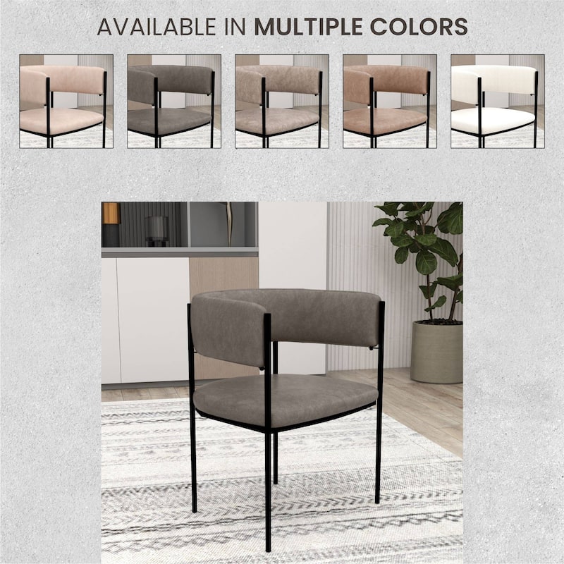 Leather Dining Chair with Open-Back Design and Powder Coated Iron Legs