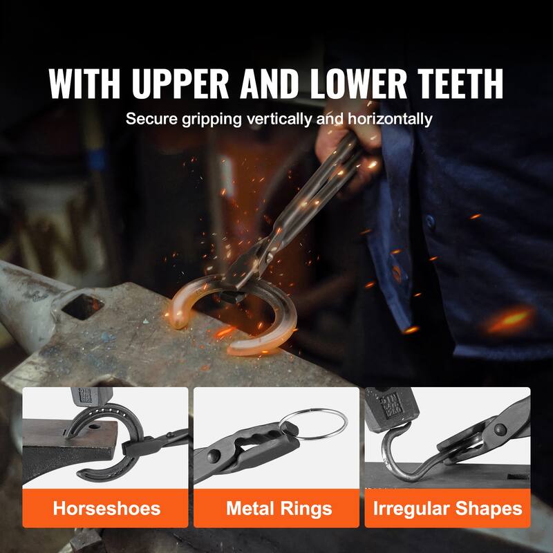 Blacksmith Tongs, Carbon Steel Forge Tongs with A3 Steel Rivets, for Knife Blades, Long Pieces, Circular Forgings, for Beginner
