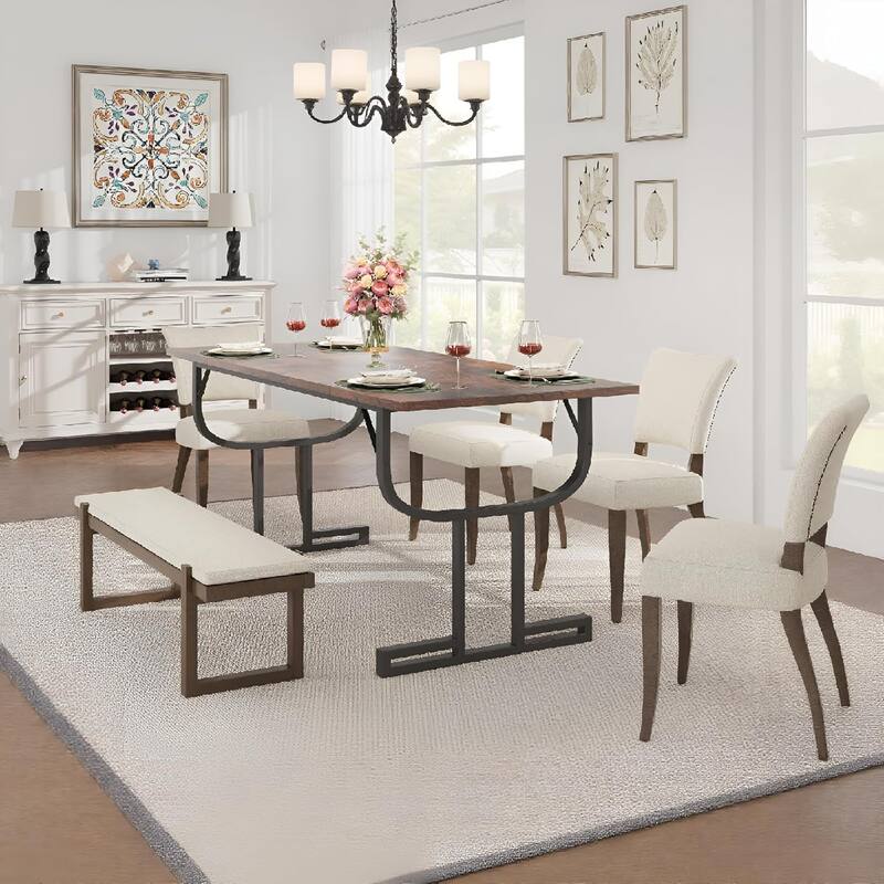 71 Inch Large Rectangular Dining Table for 4-6 People, Industrial Kitchen Table