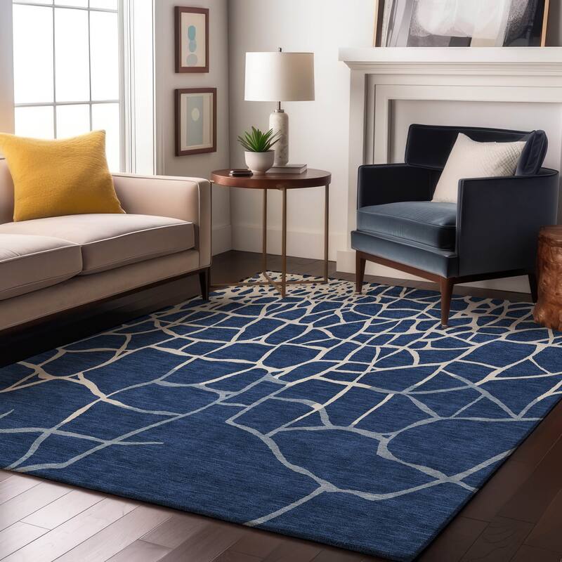 Premium Washable Super Soft Contemporary Webby Mayfield Rug - Navy - 9' x 12'