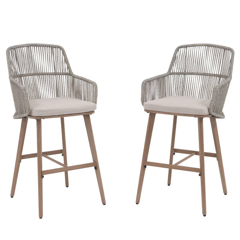 Outdoor 2-Piece Arm Barstool Chairs with Cushions