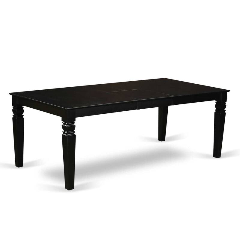 5-Piece Dining Set - Rectangle Table with Leaf & 4 Parsons Chairs - Blue Fabric, Black Finish - 84