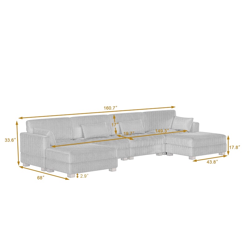 Modern Corduroy Modular Couch Sectional Sofa With Pillows
