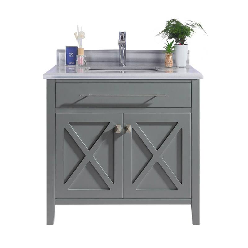 Miseno MV-36-313YG319 Wimbledon 36" Free Standing Single Basin Vanity - Grey / White Stripes - Steel Finish