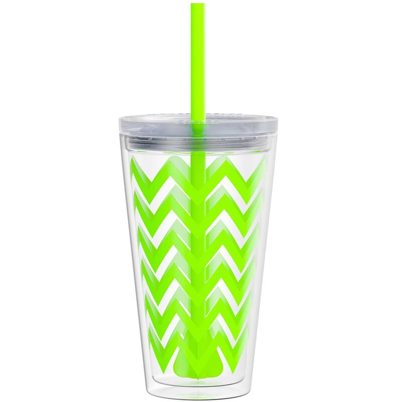 Copco Minimus Tumbler With Removable Straw And Double Wall Insulation - 24 oz. - Chevron Lime Green