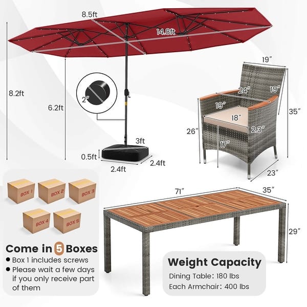 dimension image slide 1 of 4, Costway 11 PCS Patio Dining Set with 15 ft Double-Sided Patio Umbrella - See Details