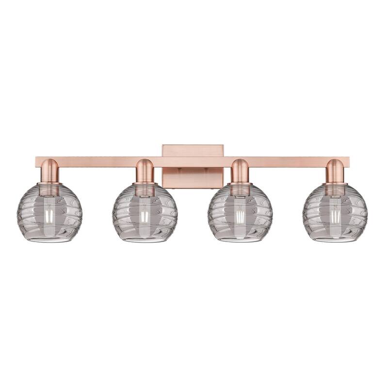Innovations Lighting 716-4W-9-36 Athens Deco Swirl Vanity Athens Deco - Antique Copper / Light Smoke Deco Swirl