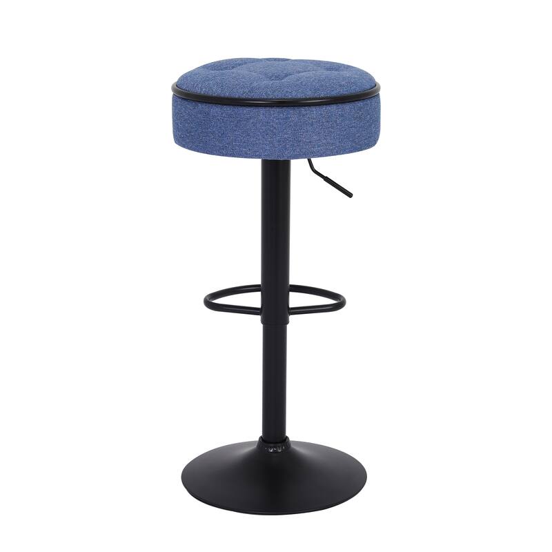 Round Linen Fabric Bar Stools Set of 2, Height Adjustable/360°Counter Height Swivel Stool
