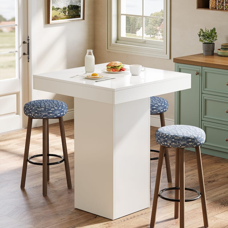 31.5 Inches White Square Bar Table for Home Bar, Kitchen - 31.5" W x 31.5" L x 39.37" H