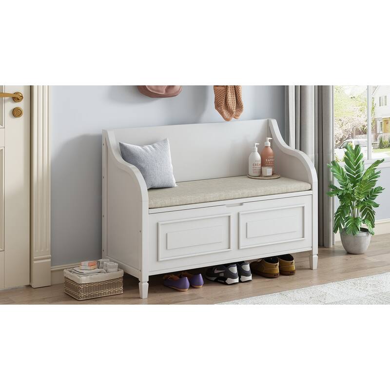 Rustic Style Solid wood Entryway Multifunctional Storage Bench with Safety Hinge