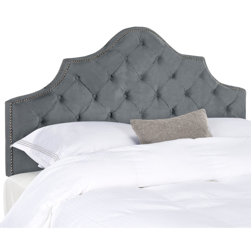 SAFAVIEH Rayna Grey Upholstered Tufted Headboard - Silver Nailhead (Full)