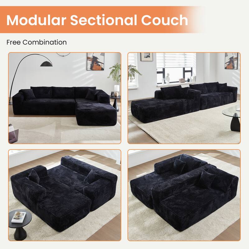 XIZZI Modern Plush Sectional Chaise Couch with Bean Bag Chair