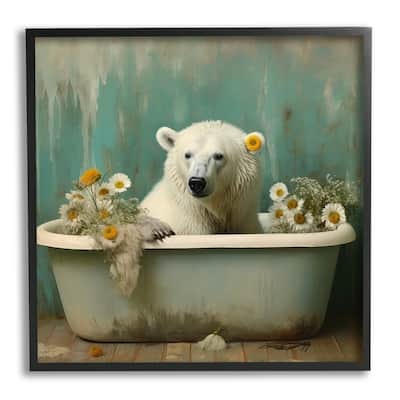 Stupell Polar Bear Vintage Tub Framed Giclee Art Design by Lazar Studio
