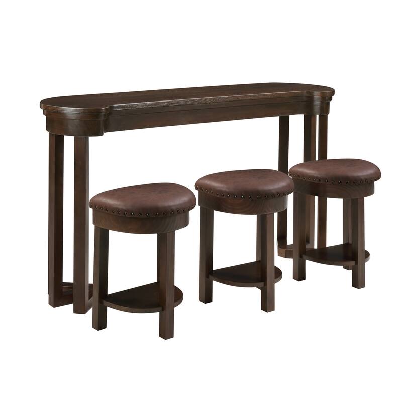 4 Piece Bar Table Set with 3 Bar Stools, Breakfast Table with 3 Padded Stools Solid Wood Counter Height Dining Table Set