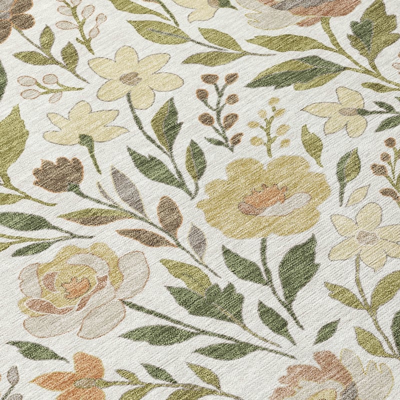 Machine Washable Indoor/ Outdoor Floral Garden Chantille Rug