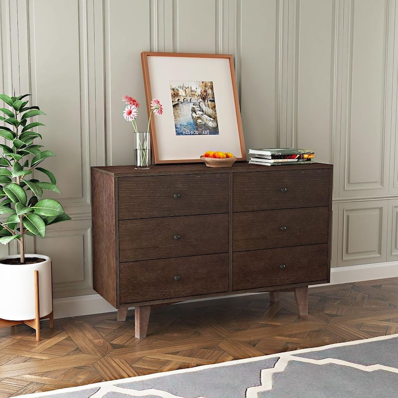 Modern Auburn Solid Wood Dresser Chest of Drawers with Retro Round Handle