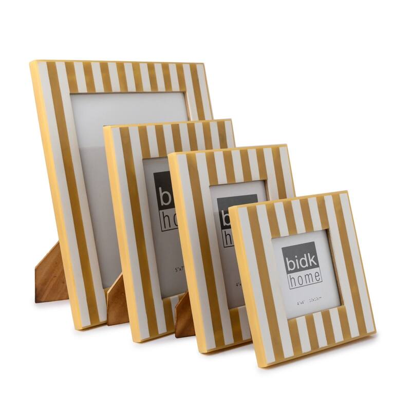 Striped Rectangular Picture Frame - for 8" x 10" Photo - Beige and White