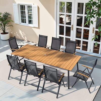 9-Piece Set Outdoor Aluminum Dining Table and Foldable Adjustable Dining Chairs