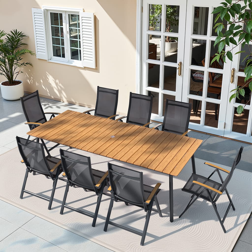 9-Piece Set Outdoor Aluminum Dining Table and Foldable Adjustable Dining Chairs