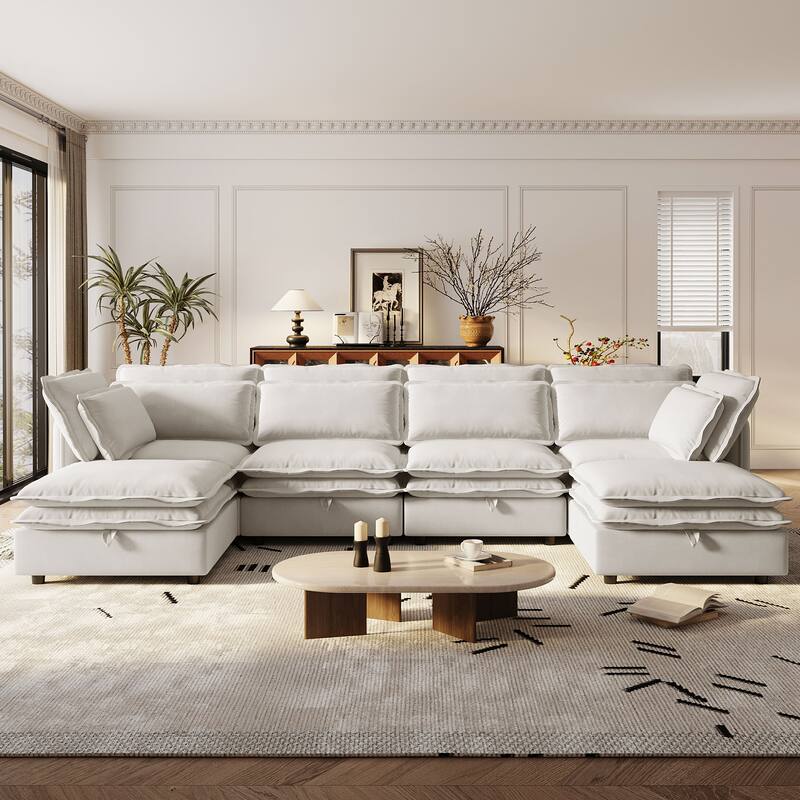 U-Shaped Modular Storage Sectional Sofa, Double-Layer Cushion Couch Bed