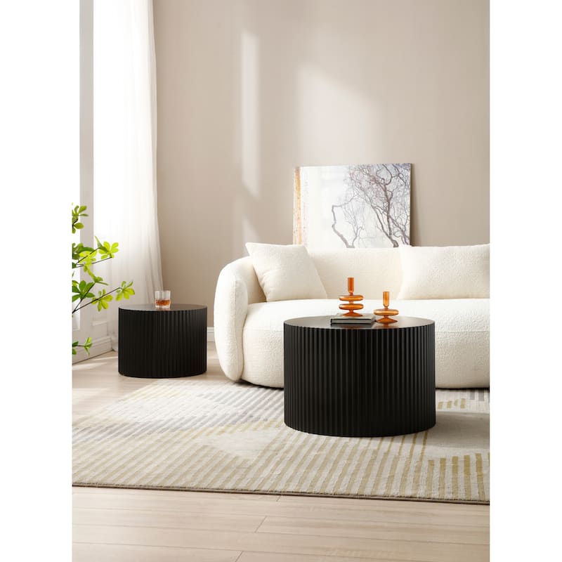 Black 2-Piece MDF Nesting Coffee Table Set - Stylish for Living Room & Leisure Area