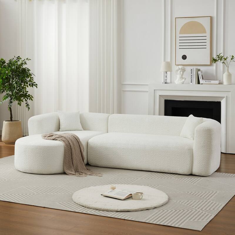 109.4" L-Shaped Chenille Boneless Sectional Sofa with Two Throw Pillows - Beige - Right Facing
