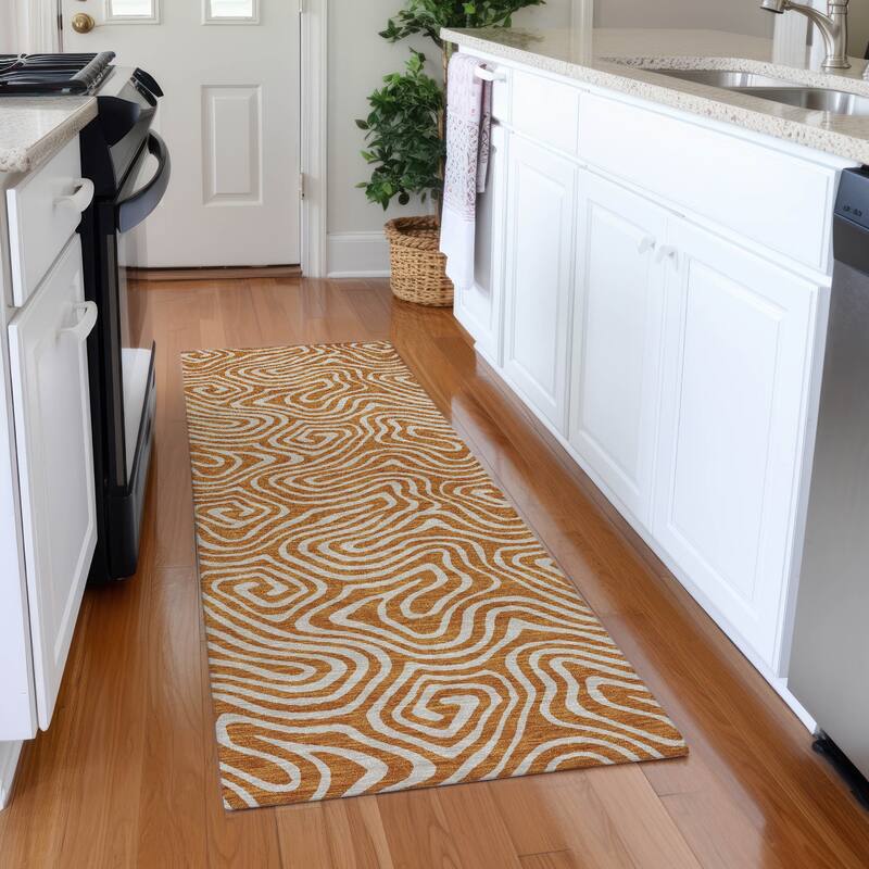 Premium Washable Super Soft Modern Trippy Mayfield Rug - Paprika - 2'3" x 7'6"