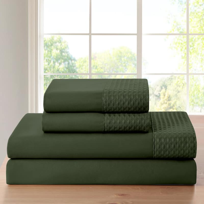 Rayon from Bamboo 4 Piece 1800 Thread Count Waffle Hem Sheet Set