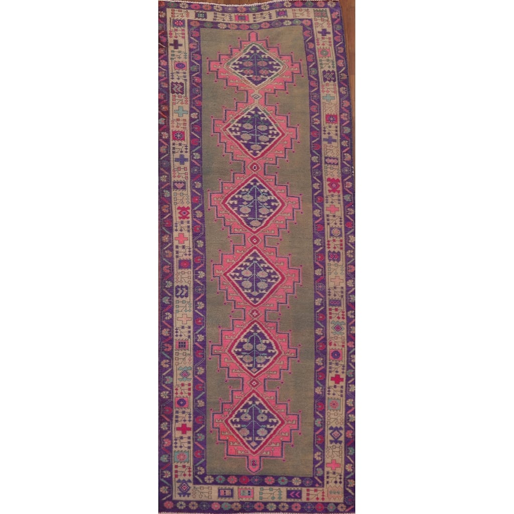 Hand Knotted Oriental 100% Wool Carpet Traditional Geometric Brown Lori Runner Rug - 12' 7'' X 4' 8''