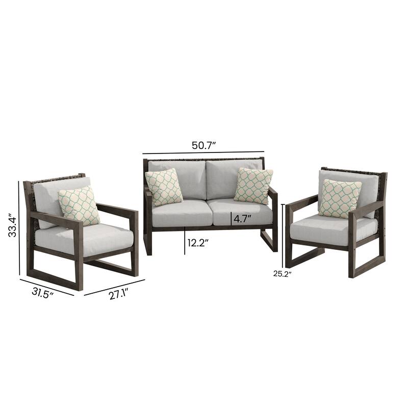 Corvus Augusta 3-piece Outdoor Conversation Set with Sunbrella Pillows
